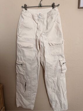 Cream Utility Cargo Pants with Multiple Pockets